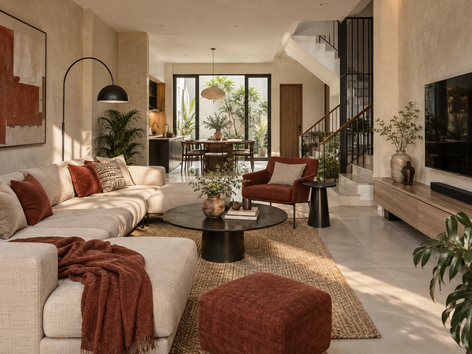 Nhà 2 tầng phong cách tối giản — phòng khách