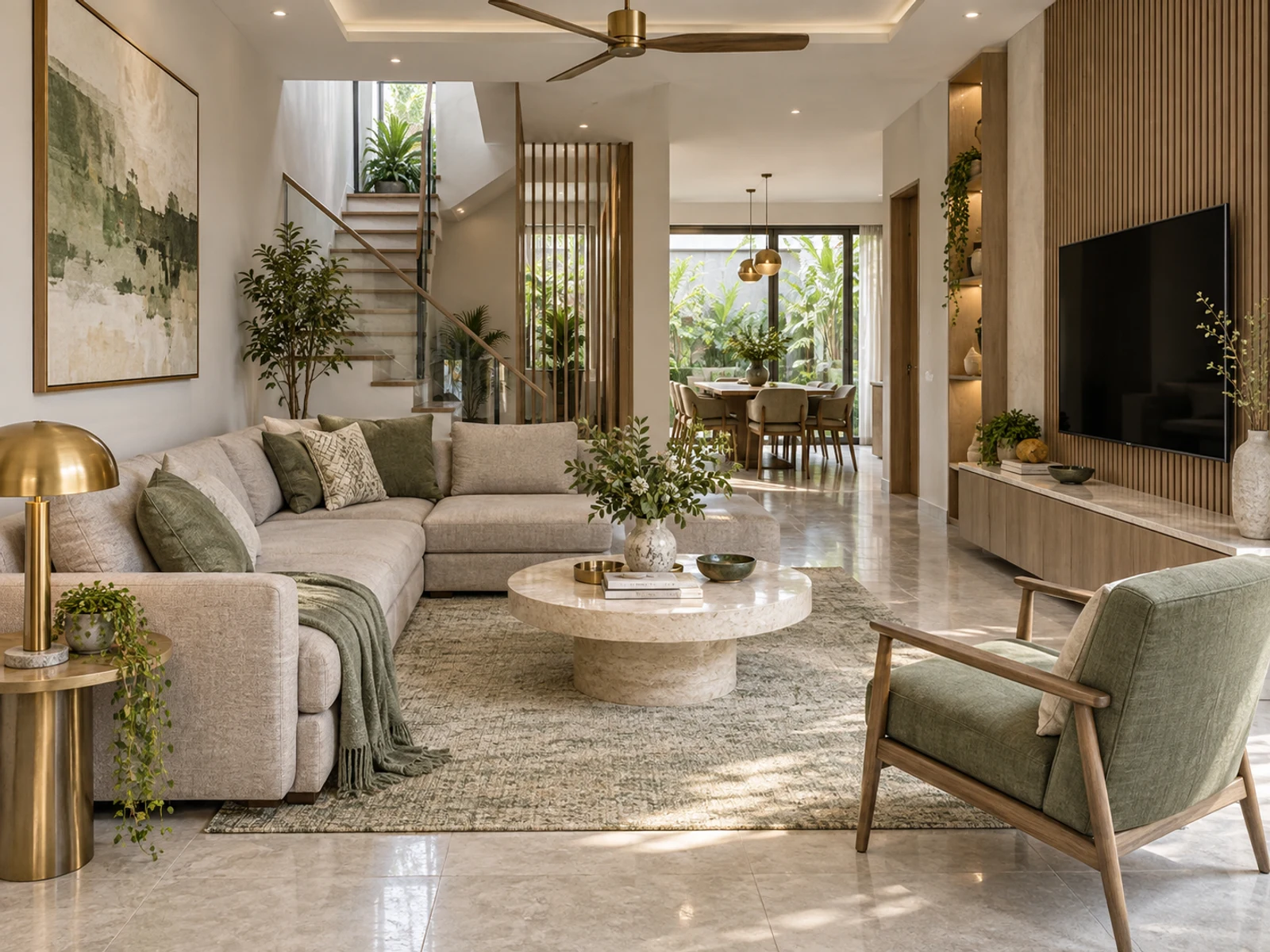 Nhà 2 tầng hiện đại sân trước rộng — phòng khách