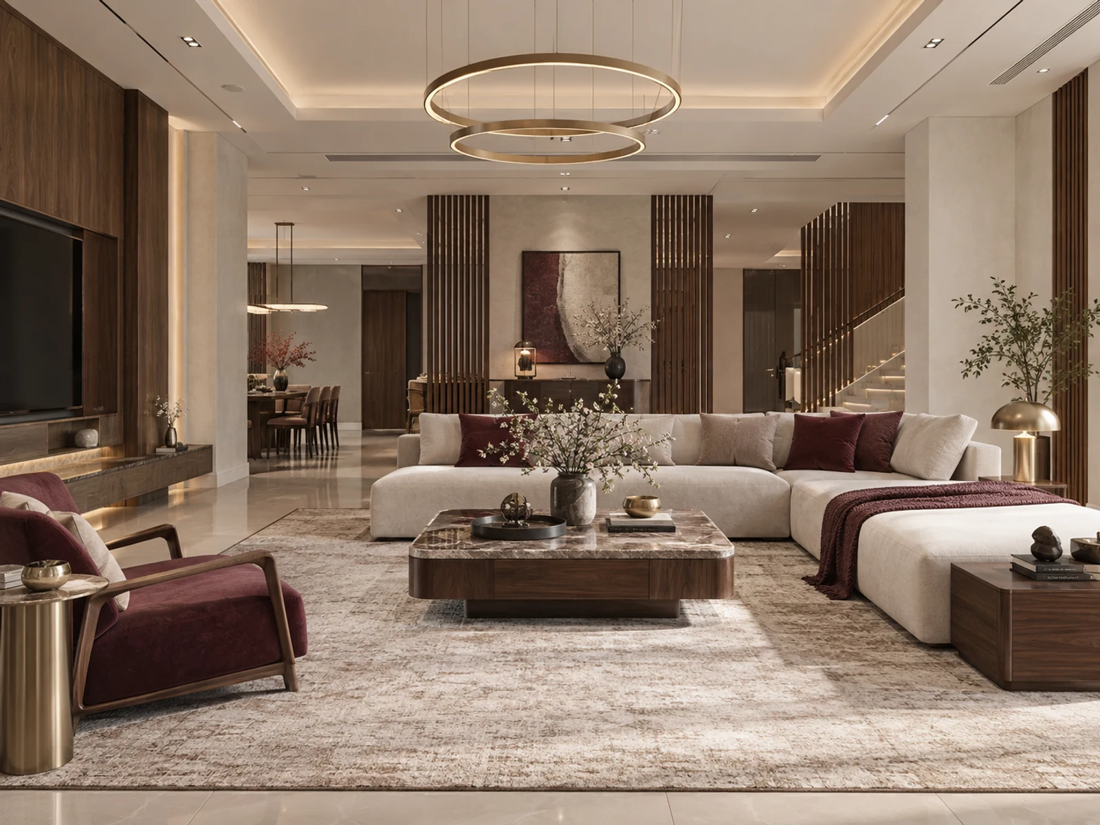 Villa hiện đại ban công cong — phòng khách
