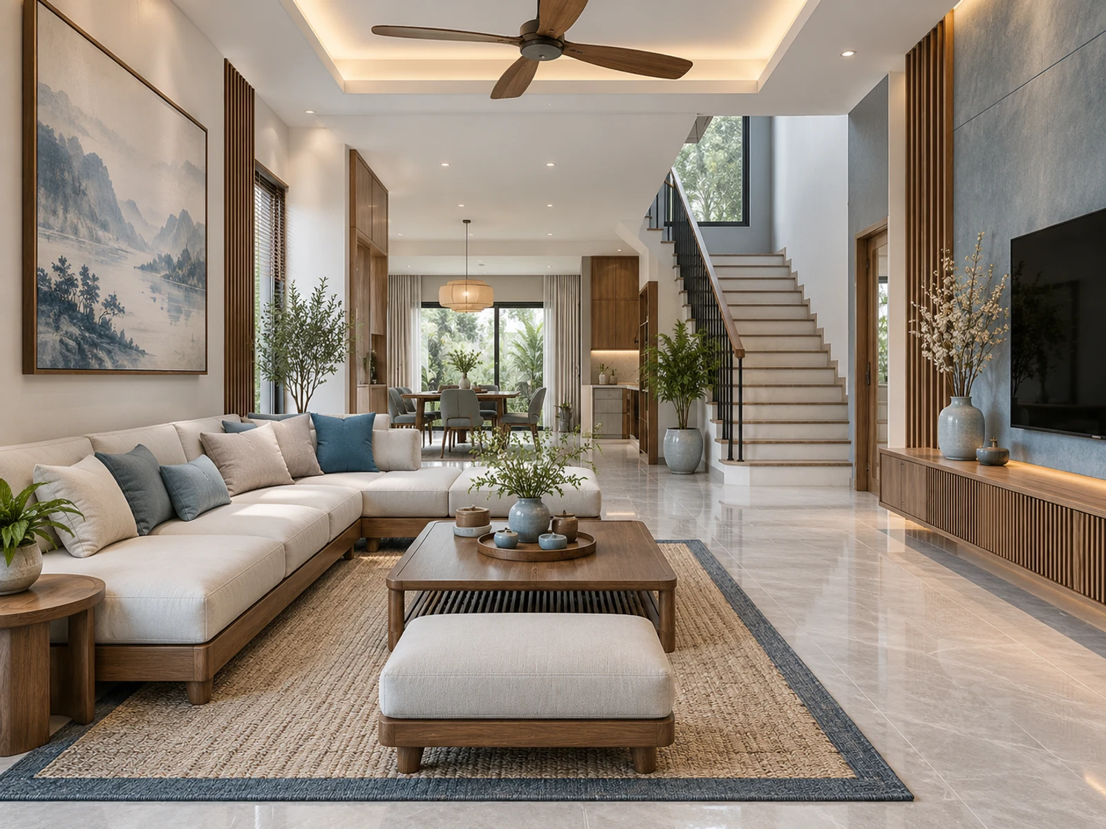 Nhà mái Nhật 2 tầng có giếng trời và tiểu cảnh — phong khach