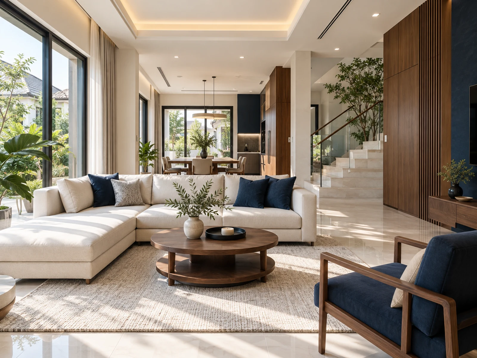 Nhà mái Nhật 3 tầng tường trắng gỗ ốp — phong khach