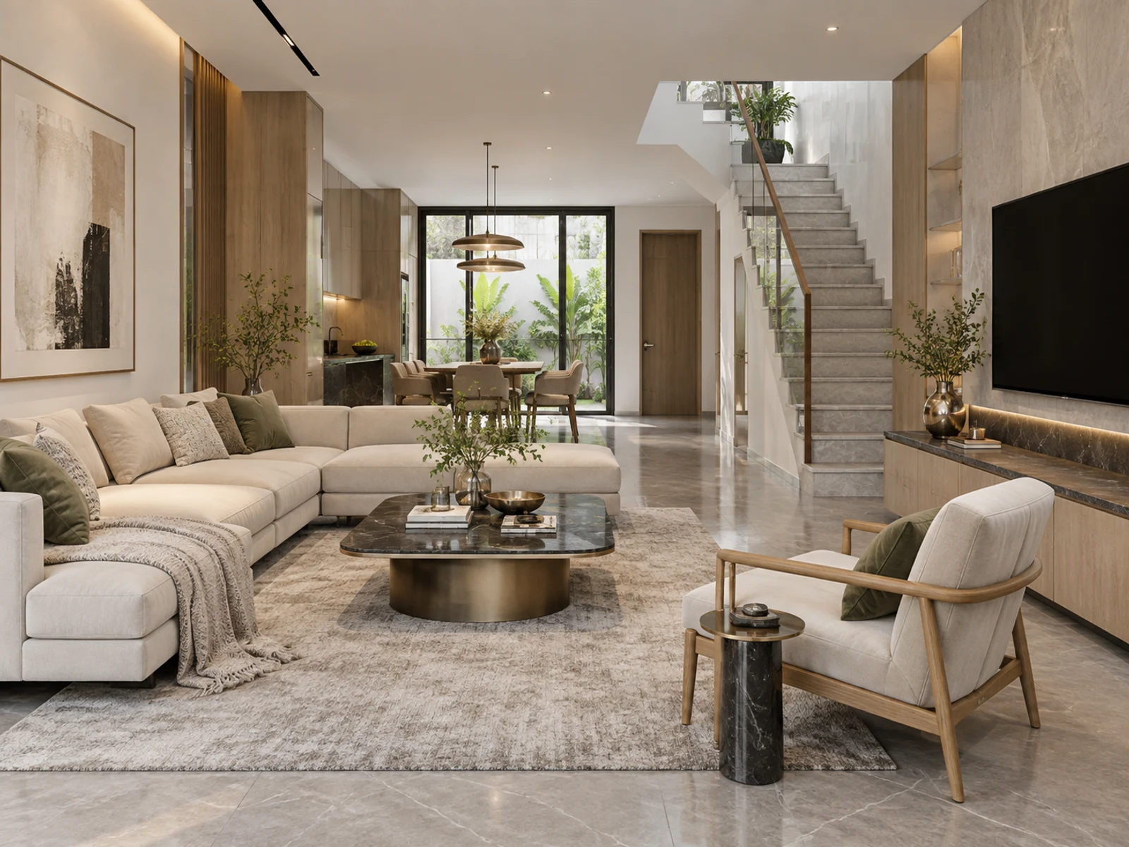 Nhà phố 2 tầng mặt tiền lam nhôm — phòng khách