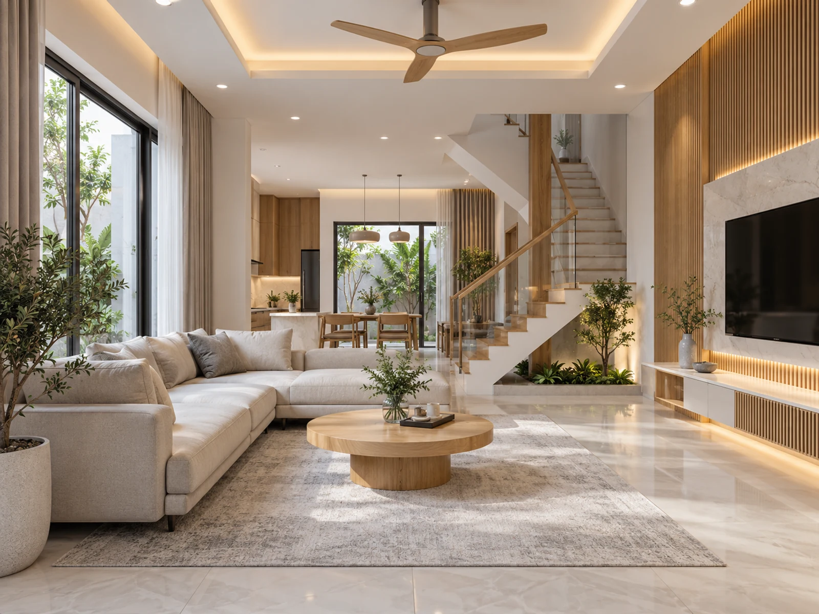 Nhà mái Nhật 3 tầng tối giản hiện đại — phong khach