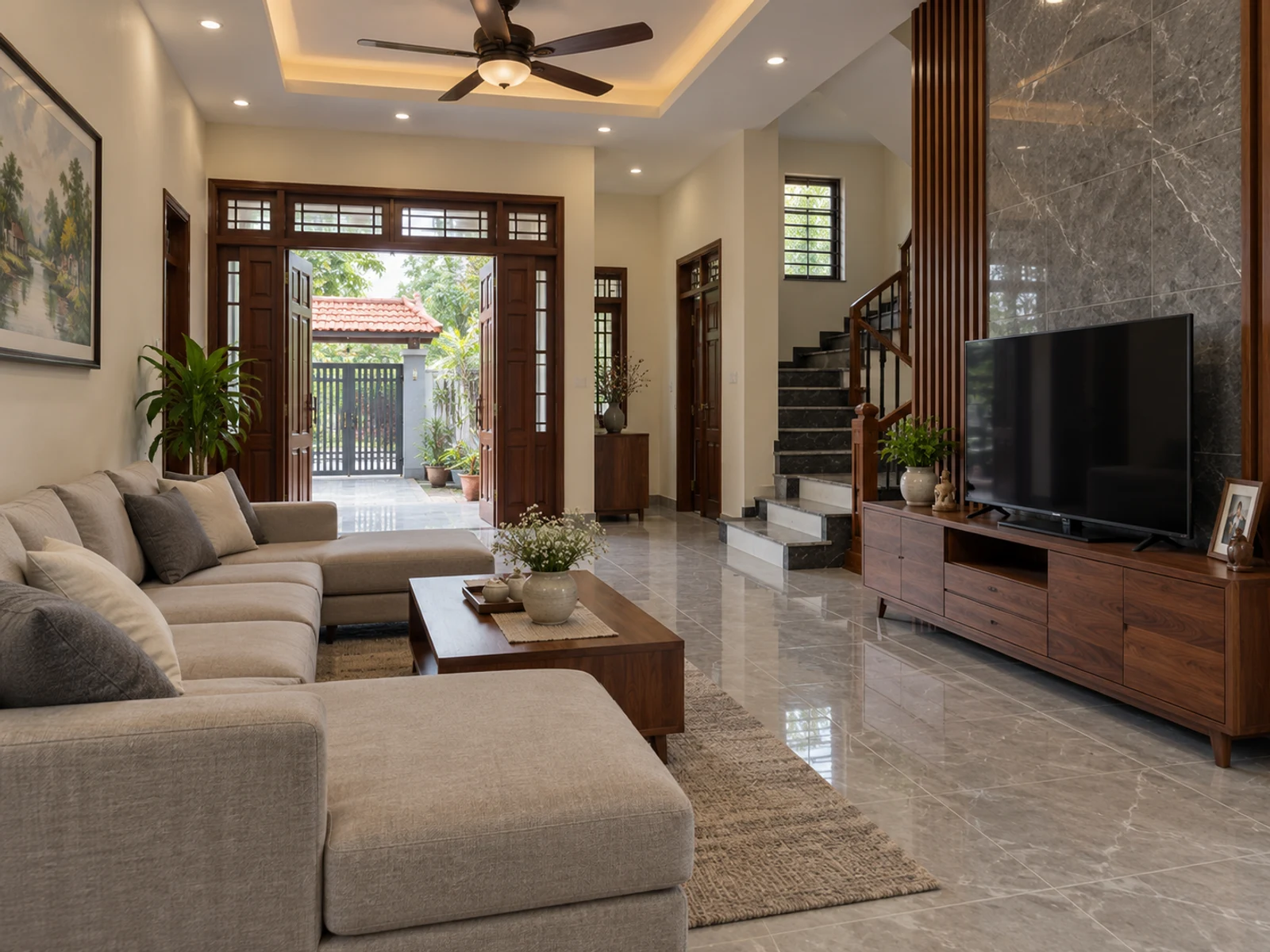 Biệt thự mái Thái 1 tầng ngói xám — phong khach