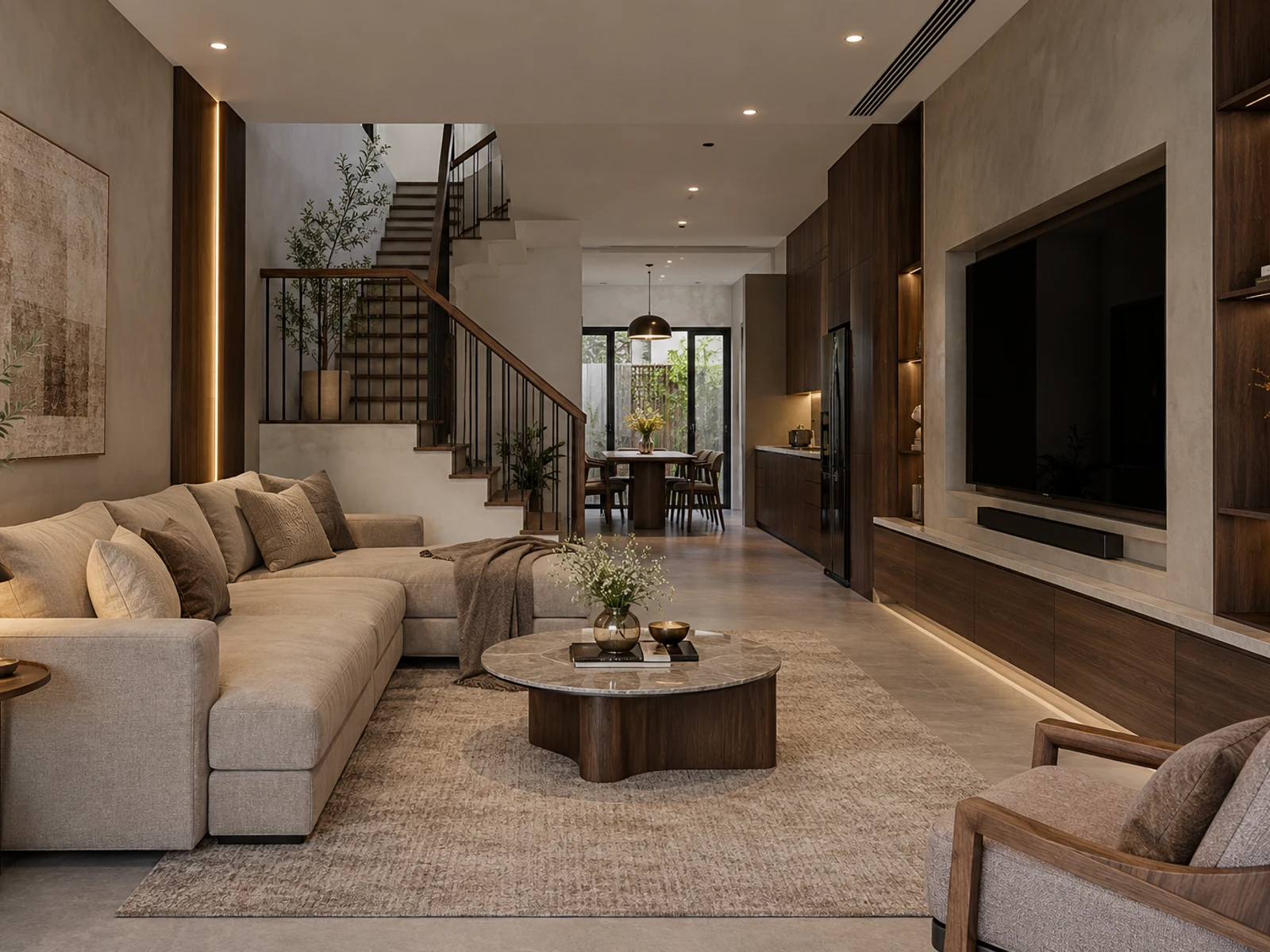 Nhà 3 tầng khối hộp kính lớn — phòng khách