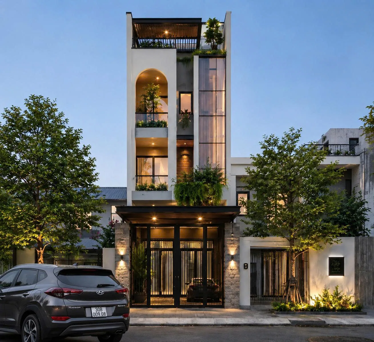 Thiết kế nhà ống 4 tầng mặt tiền hiện đại 2024