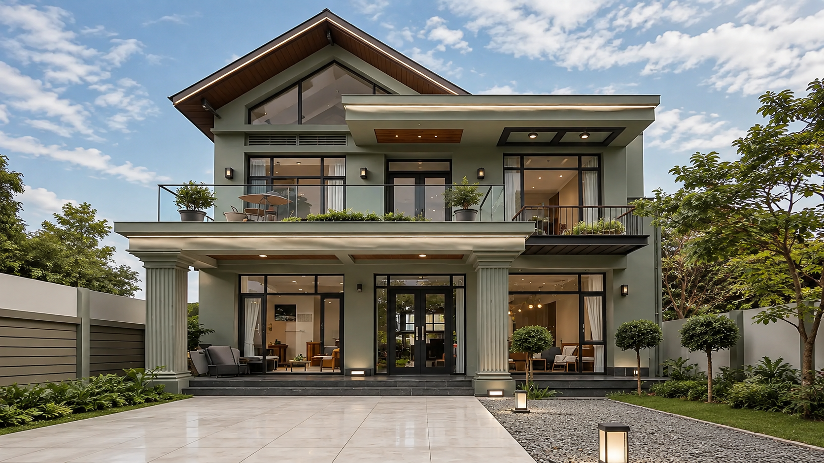 Sảnh chính với cửa vòm cong và đèn chùm đồng