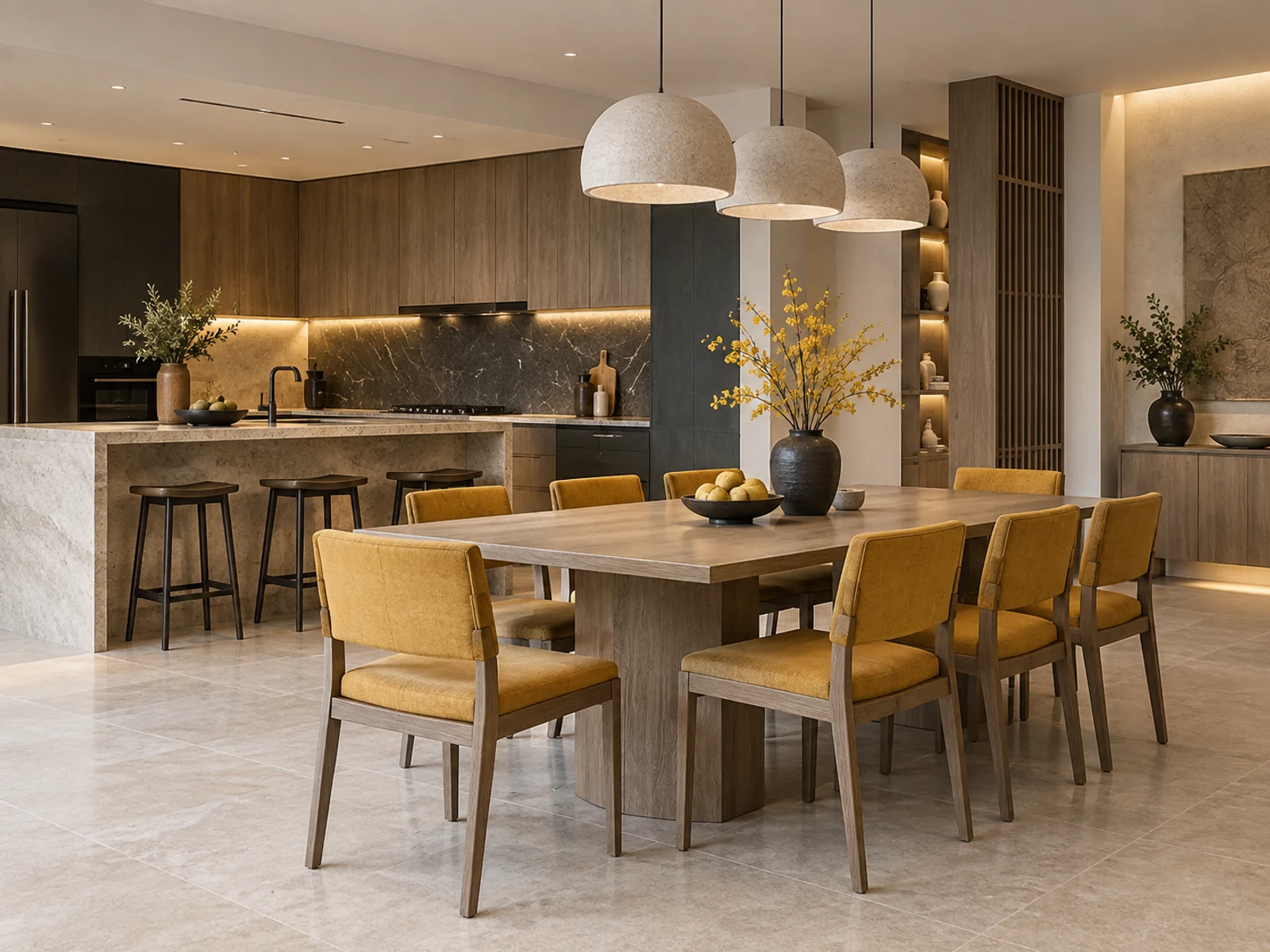 Villa hiện đại không gian mở — bếp và bàn ăn