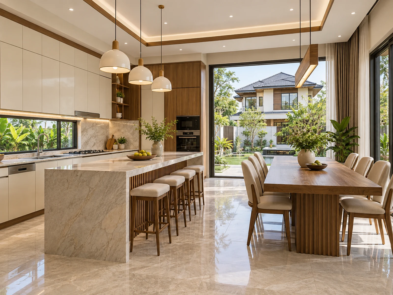 Biệt thự mái Nhật 2 tầng hiên sâu thoáng — bep ban an