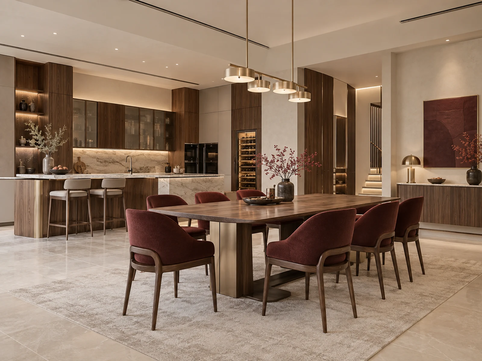 Villa hiện đại ban công cong — bếp và bàn ăn