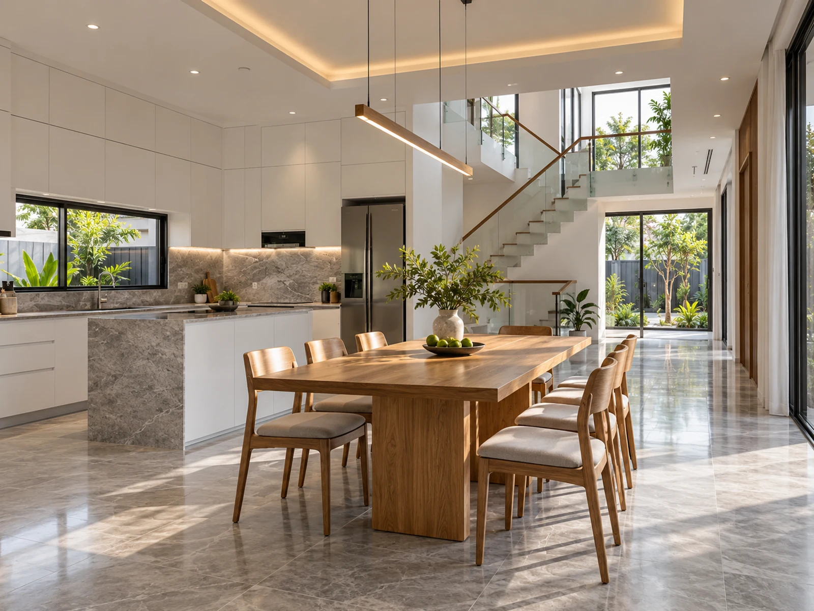 Nhà mái Nhật 3 tầng tối giản hiện đại — bep ban an