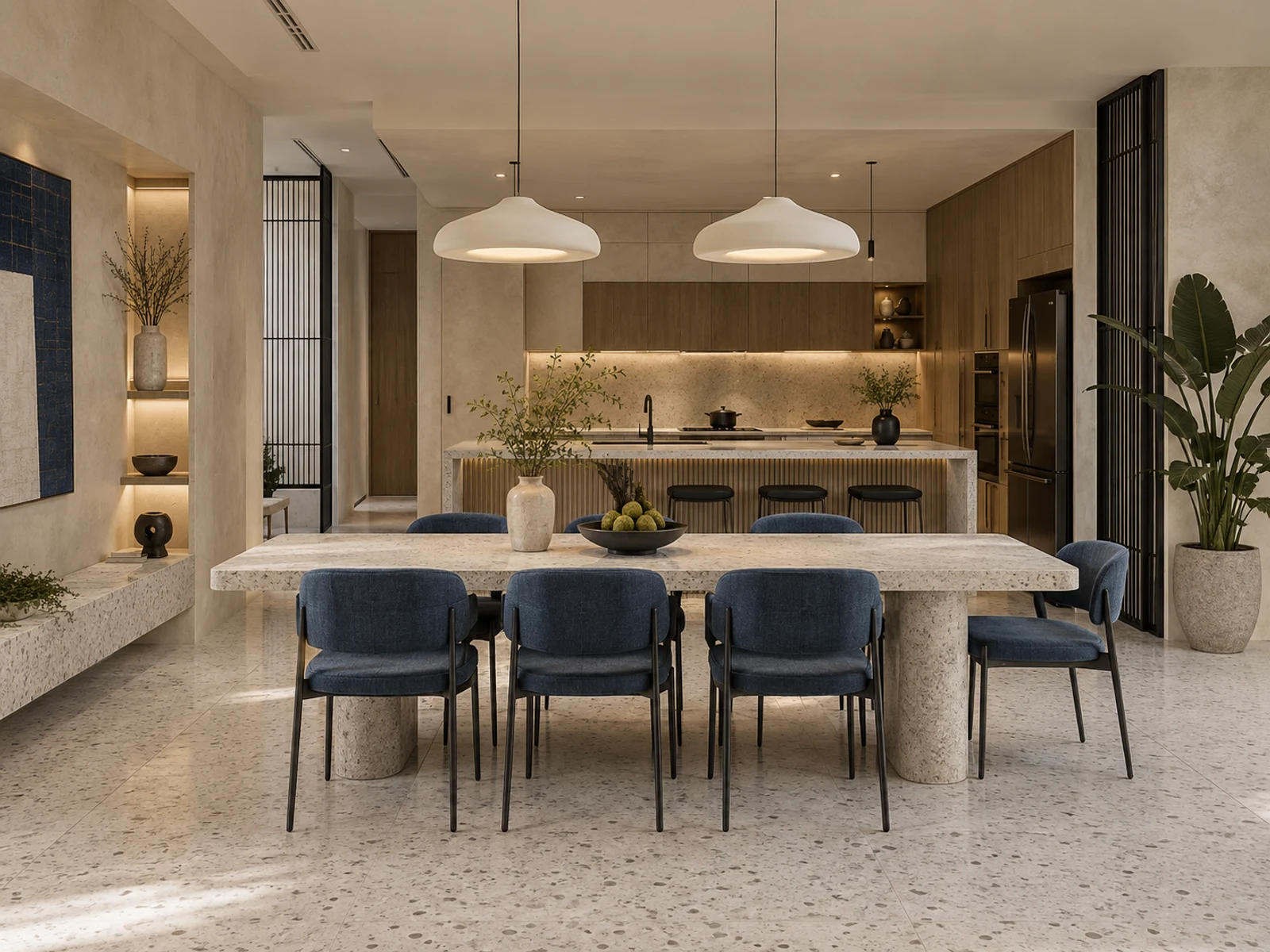 Biệt thự hiện đại anh Tiến tại Đông Anh — bếp và bàn ăn