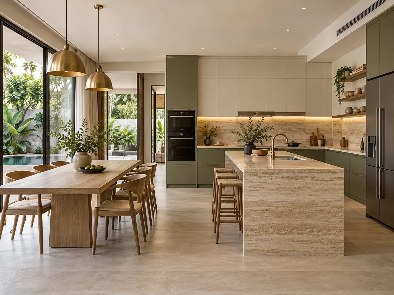 Biệt thự hiện đại anh Khiêm tại Mỹ Đức — bếp và bàn ăn