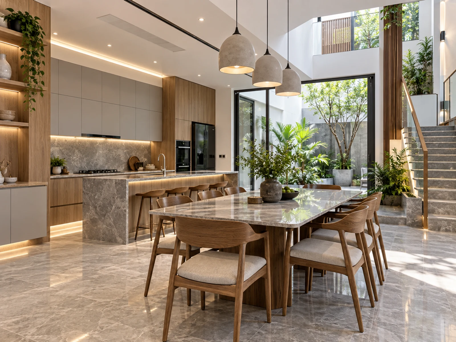 Thiết kế nhà mái Nhật 3 tầng lam gỗ dọc và vườn cây xanh 2024 — bep ban an