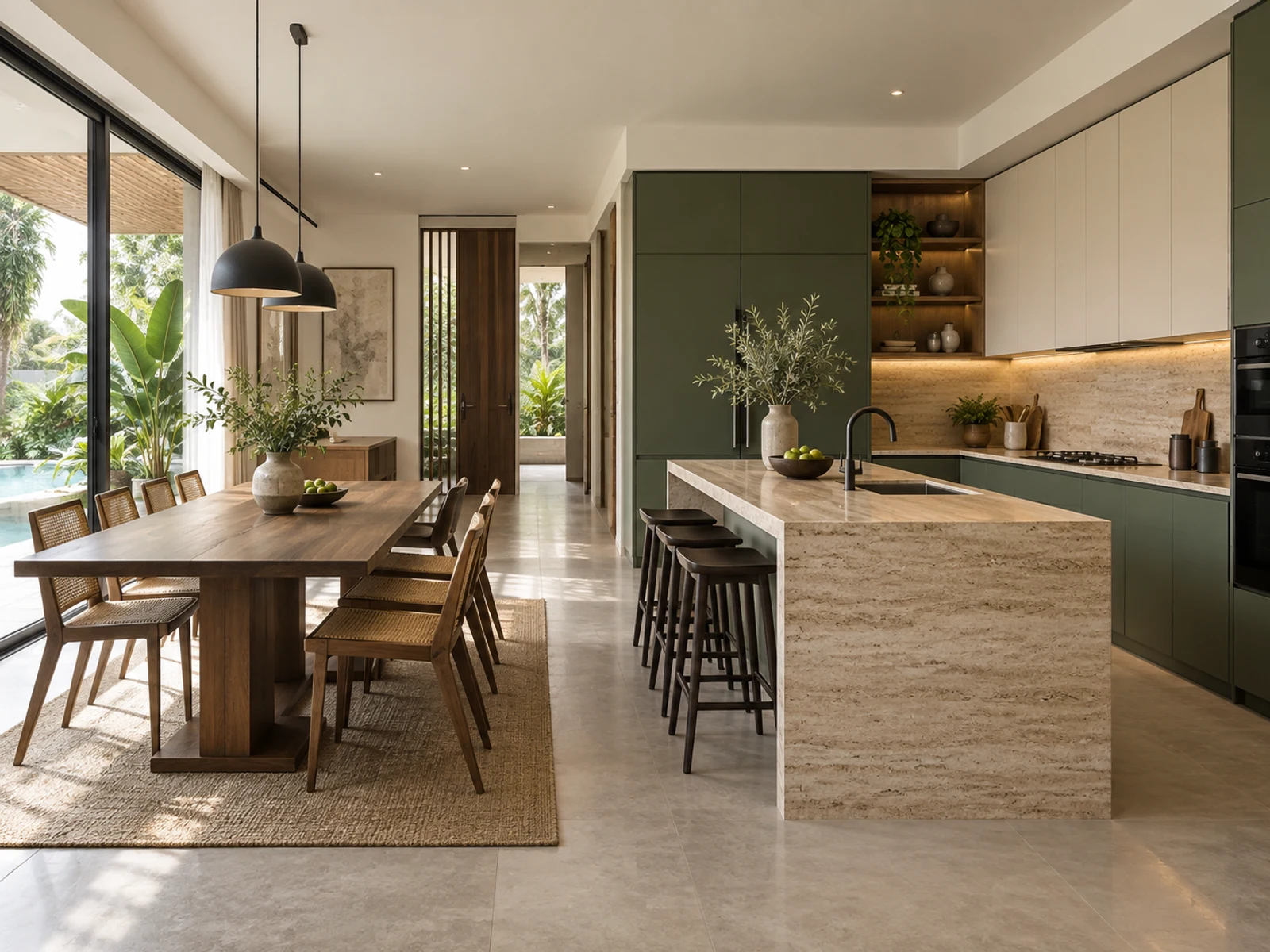Biệt thự 2 tầng mái bằng hiện đại — bếp và bàn ăn