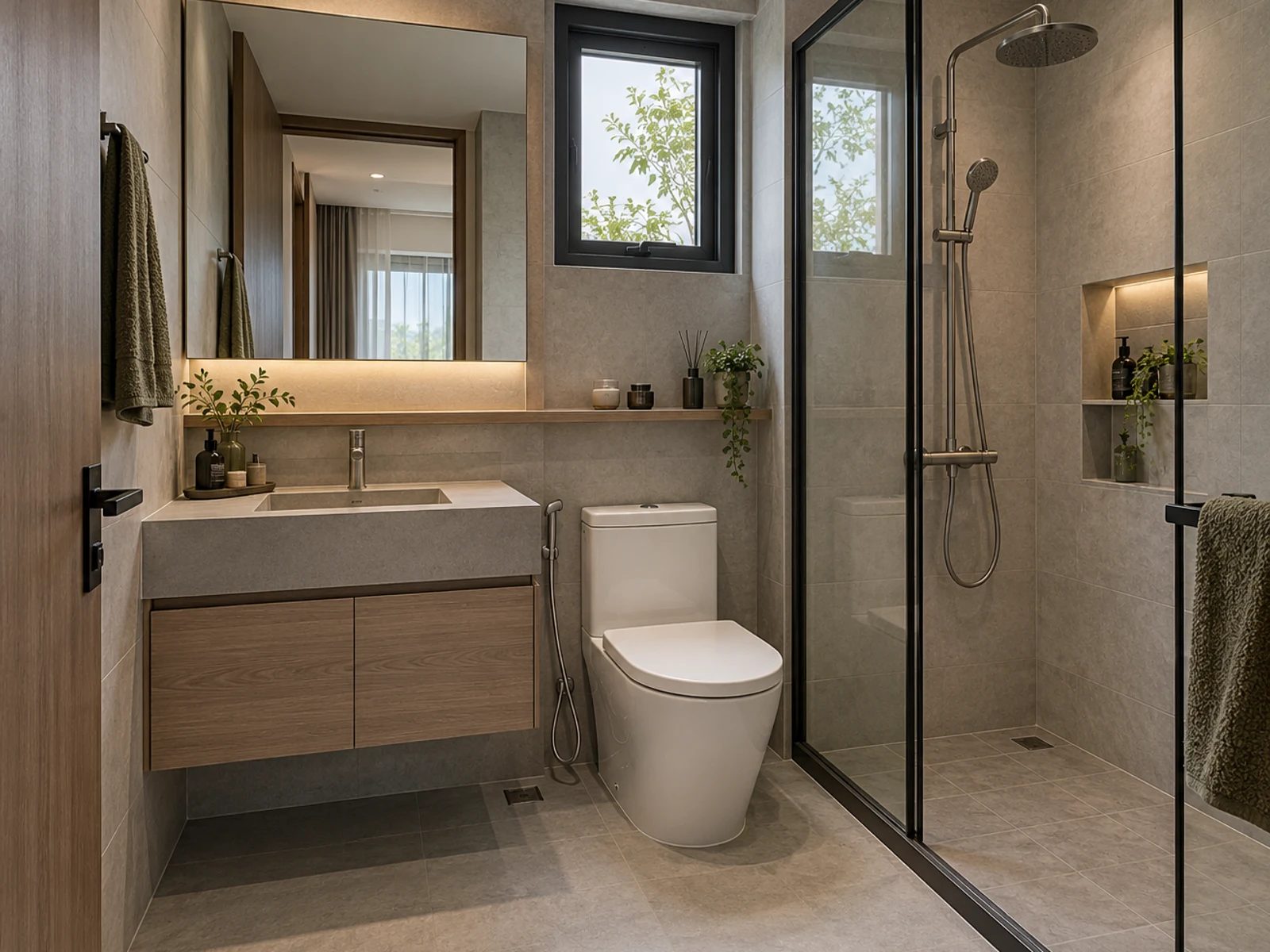 Nhà 3 tầng tone xám tối giản — góc làm việc