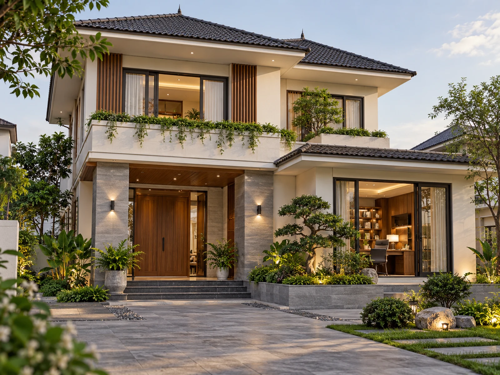 Biệt thự mái Nhật 2 tầng hiện đại phong cách thuần khiết — goc lam viec