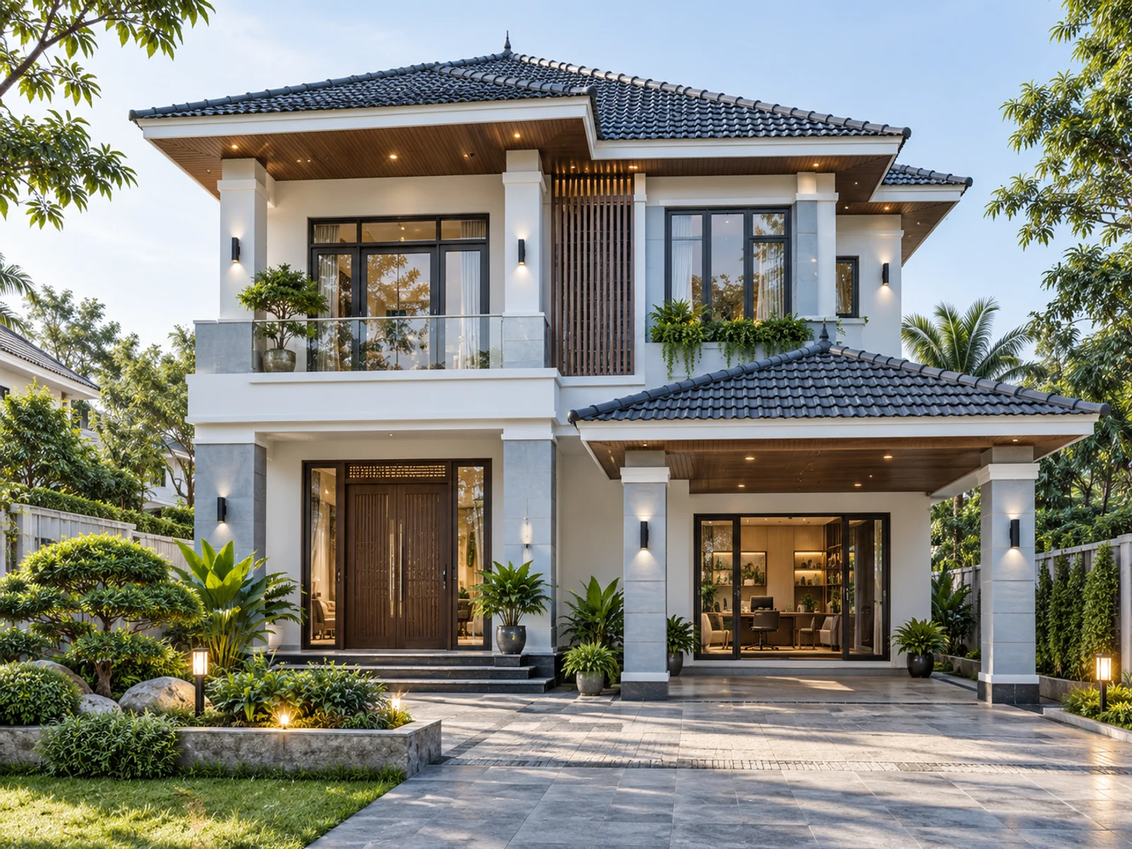 Biệt thự mái Nhật 2 tầng sân vườn rộng phong cách Wabi-Sabi — goc lam viec