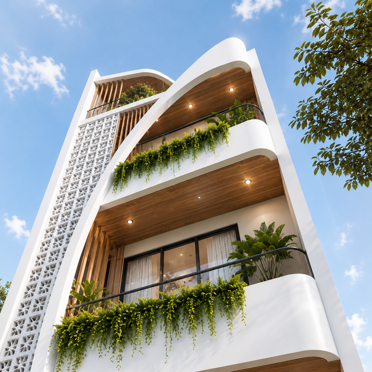 Phòng ăn với bàn gỗ sồi 6 ghế và đèn thả đơn giản