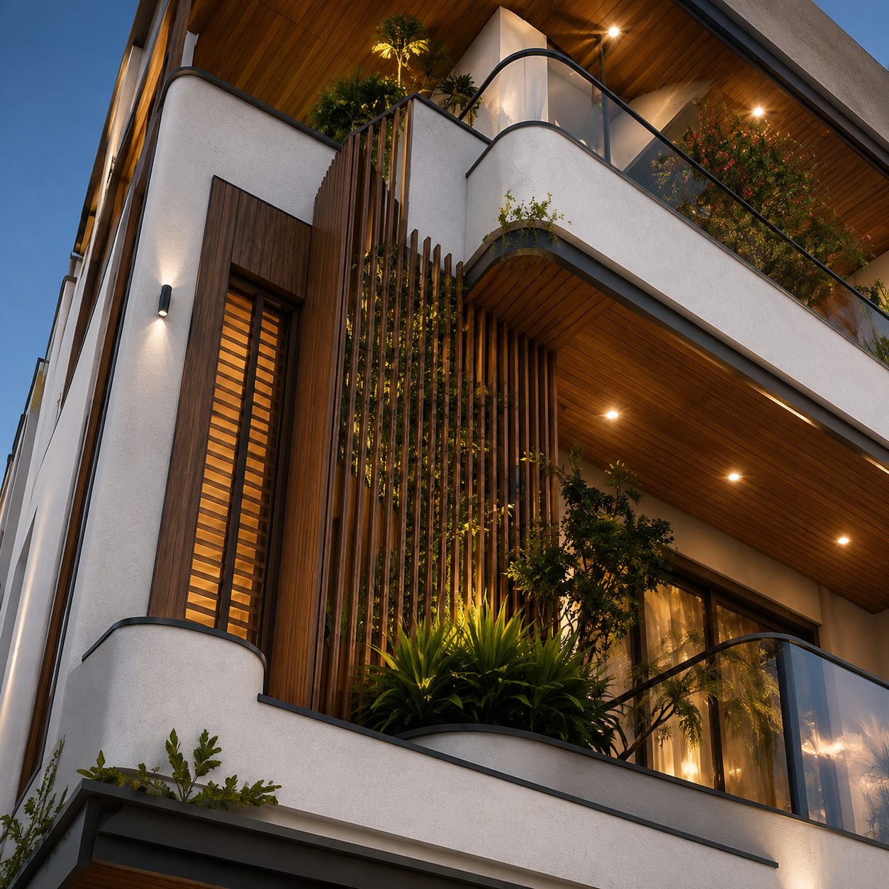 Phòng làm việc với bàn gỗ dài và kệ sách âm tường