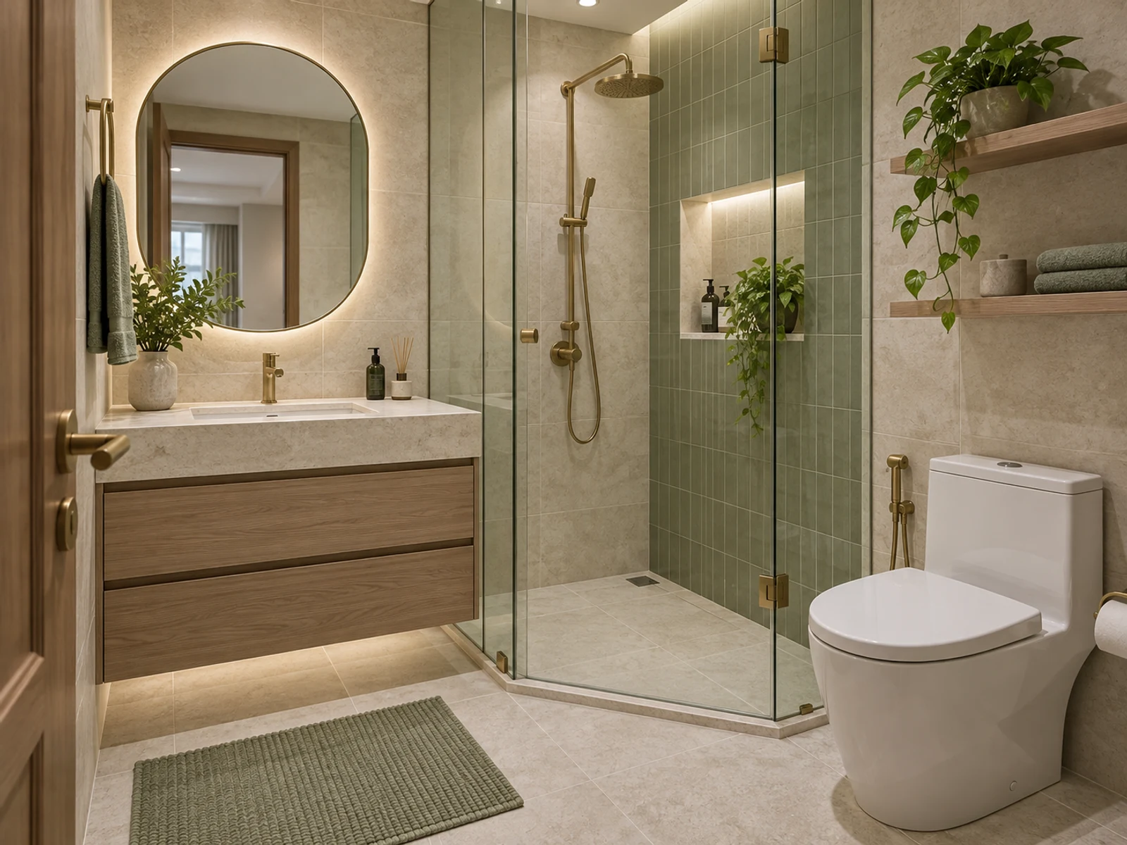 Nhà 2 tầng hiện đại sân trước rộng — phòng tắm