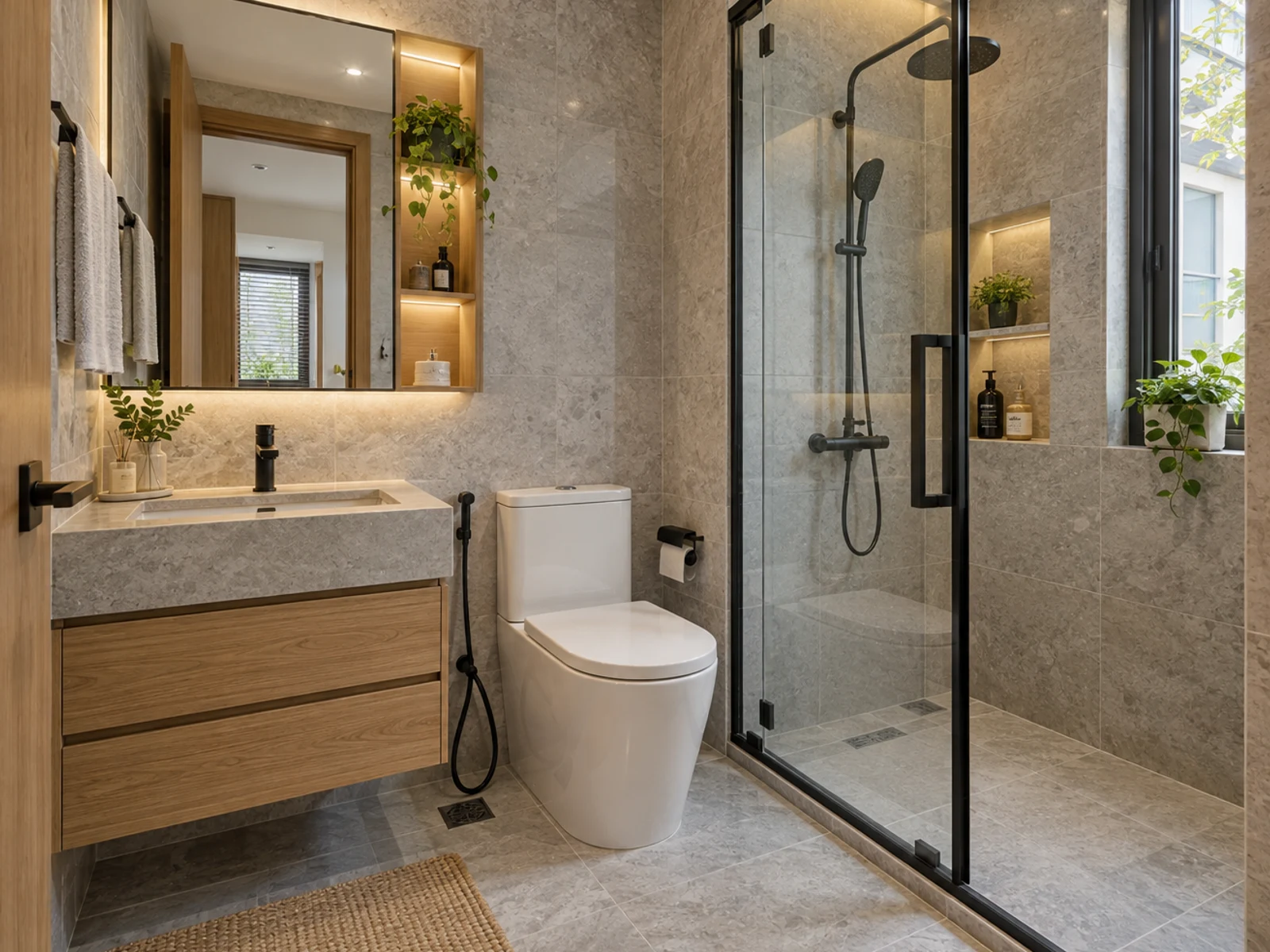 Nhà 3 tầng hiện đại sân trước rộng — phòng tắm