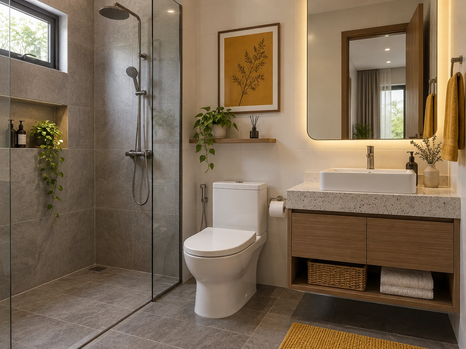 Nhà 2 tầng hiện đại sân sau thoáng — phòng tắm