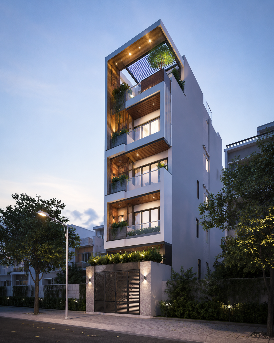 Thiết kế nhà ống 4 tầng phong cách Twilight hiện đại