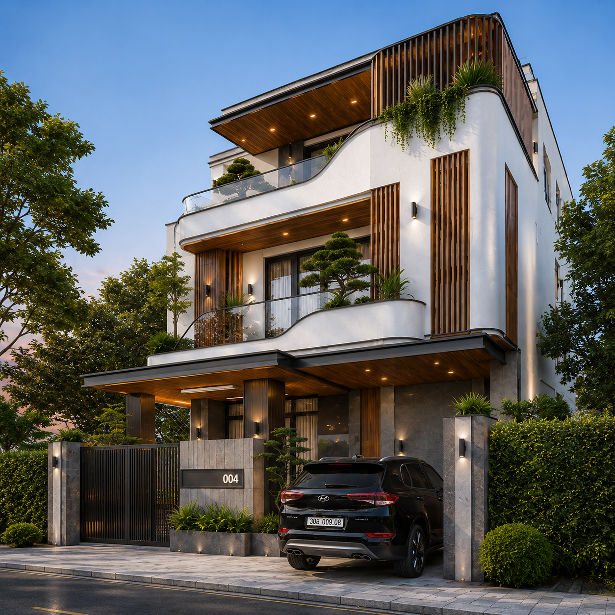 Thiết kế villa hiện đại 3 tầng ban công cong độc đáo